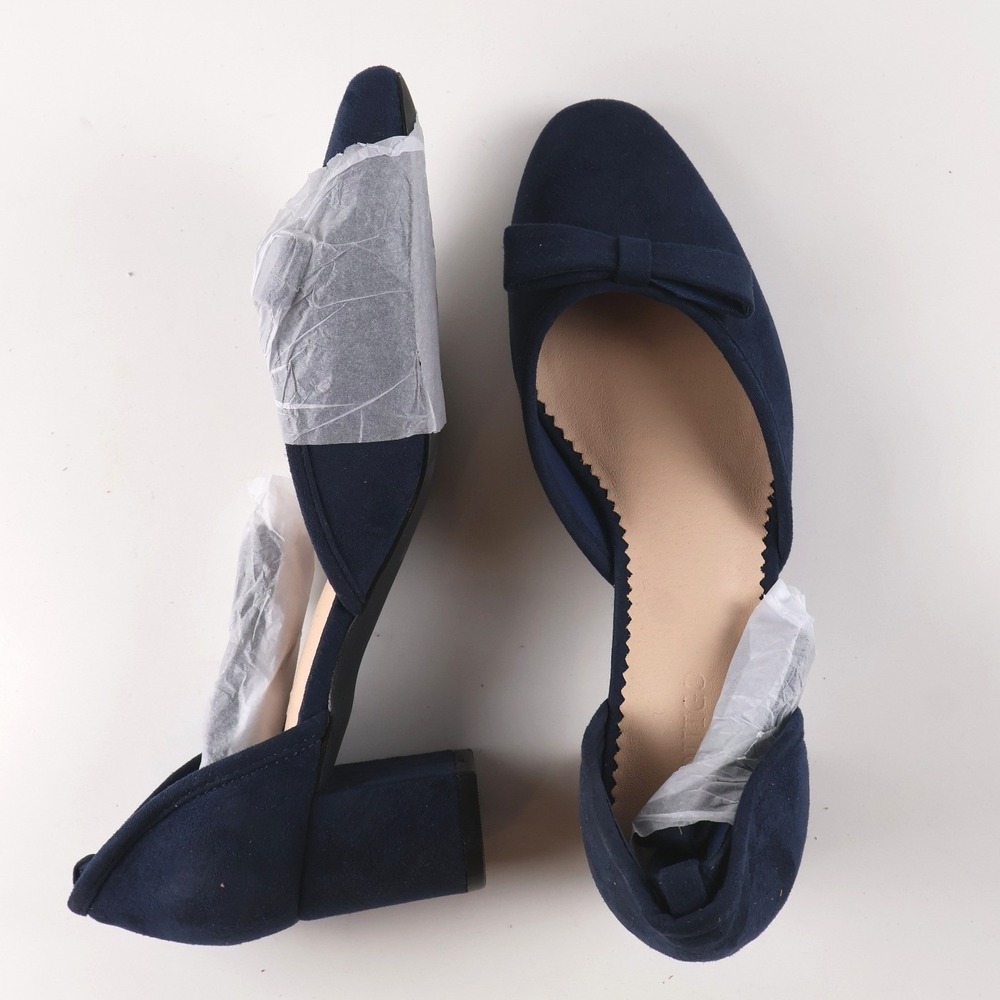Coutgo D Orsay Pumps Pointed Toe Bow Block Heel Navy Blue 8.5 NWOT